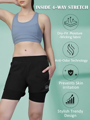 Image of CHKOKKO Gym Shorts for Women Workout Sports Running Quick Dry Fit Double Layer Inner Compression with Pockets Breathable Lightweight Wear
