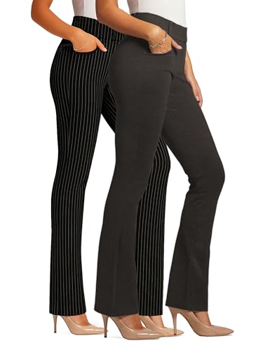 Conceited 2-Pack Stretch Slacks for Women - Wear to Work - Bootcut Dress Pants with Pockets - All Pinned Up, Charcoal - (XX-Large)