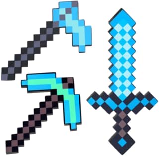 3 Pack Sword Toy,Foam Pickaxe and Sword Hoe for Game Toys Role-Play Accessory,Perfect Toy Weapons Gift for Halloween Christmas and Parties Blue