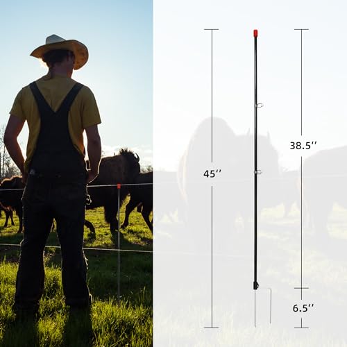 HENGTONG 45\" Fiberglass Step-in Electric Fence Post for Garden Temporary Fencing - Pack of 20