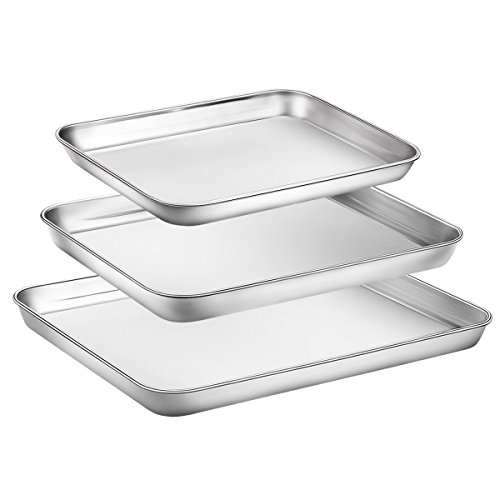 Baking Sheet Set 3 Pieces (12/10/9 Inch), Zacfton Stainless Steel Cookie Sheet Pan Different Size Set, Non Stick Toaster Oven Pan & Tray, Dishwasher Safe & Non-toxic & Easy Clean & Rust Resistant