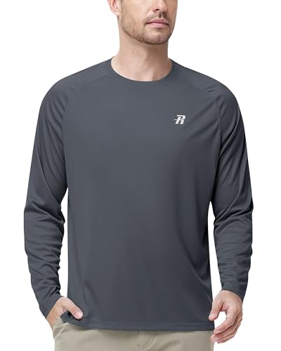 Image of Runhit UPF 50+ Mens Swimming T-Shirt Long Sleeve, Lightweight Quick Dry Rashguard, SPU Breathable UV Sun Protection Tops for Surf Outdoor & Hiking, Dark Grey M