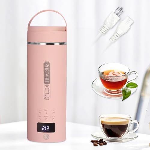 Image of Pink Travel Electric Kettle with LCD Display, 6 Temperature Settings, 450ml / 15.2oz, 304 Stainless Steel, Auto Shut-Off and Dry Boil Protection, Compact and Portable Electric Kettle