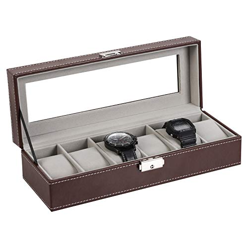Image of NEX Watch Box, 6 Slots Leather Watch Display Case Organizer Jewelry Storage for Men