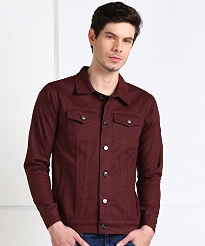 MONTREZ Men Red Denim Jacket Maroon - Image 3