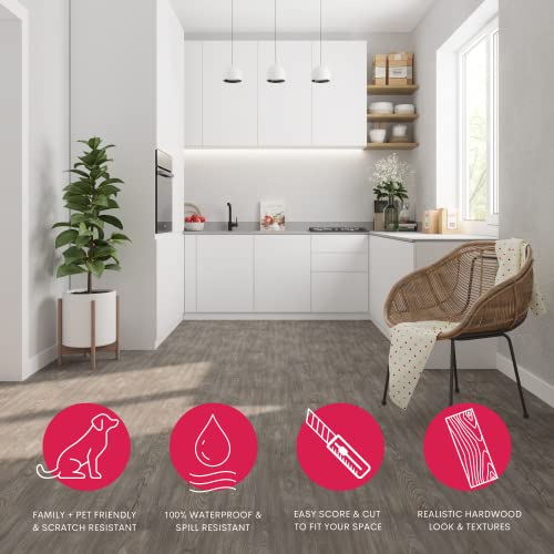 Luxury Vinyl Floor Tiles by Lucida USA | Peel & Stick Adhesive Flooring for DIY Installation | 36 Wood-Look Planks | BaseCore | 54 Sq. Feet