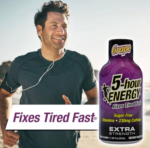 5-hour ENERGY Extra Strength Energy Shot, Grape Flavor, 30 Count, 1.93 oz., Zero Calories & Sugar-Free 230 mg Caffeinated Energy Shot, Amino Acids & B Vitamins, Dietary Supplements