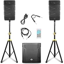 LOTAWAY GWS-042 Powered Line Array Speaker System with 15" Wooden Active Subwoofer, 2200W Professional DJ Sound System with Smart DSP, 3-Channel Mixer, Bluetooth TWS for Church, Club, Live Events