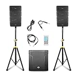 LOTAWAY GWS-042 Line Array Speakers Bluetooth PA Speaker System, 8 DJ Speakers with 15” Subwoofer Outdoor Speaker System, Passive PA Speakers Pair with Active Subwoofer Sound System for Church,Gig