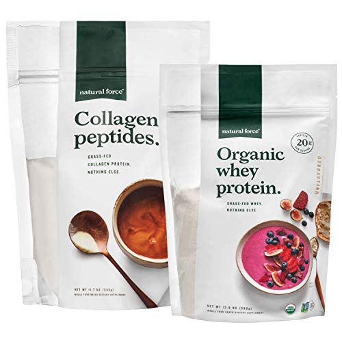 Natural Force Clean, Grass Fed Collagen Peptides + Unflavored Organic Whey Protein Bundle – Organic, Non Gmo Whey Protein & Hydrolyzed Type I And Iii Collagen – 13.8 Ounce Bag And 11.7 Ounce Bag #TOP23