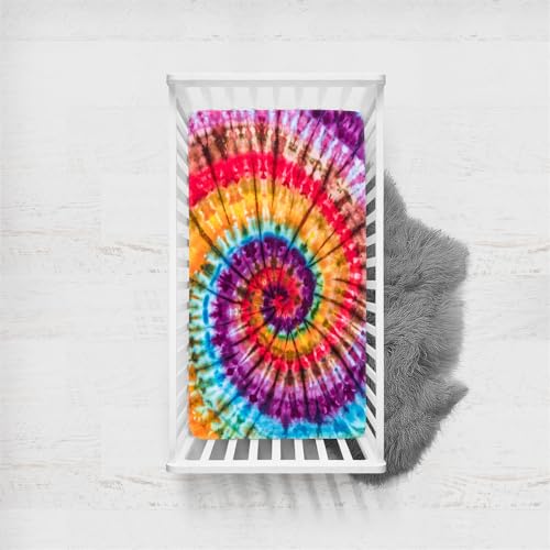Odot Sábana Bajera Bebé Cuna y Minicuna, Sábana Bajera Ajustable de Microfibra Estampado Tie-dye Colores, Bebé Ropa de Cama Universal para Cama Ovalada y Colchón Rectangula (60x120cm,Color C)