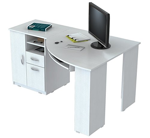 Inval Corner Computer Desk, Laricina White #TOP2
