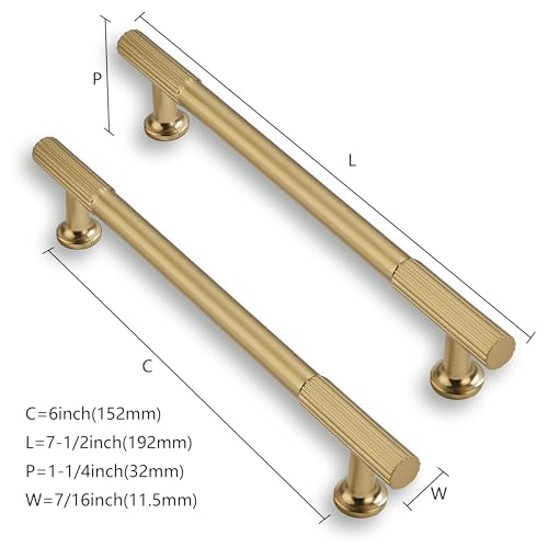 CABDM 10 Pack 6inch(152mm) Center to Center Brushed Brass Cabinet pulls Solid Heavy-Duty Kitchen Cabinet Handles Drawer Pulls Cupboard Hardware for Cabinets by CABDM - Image 2