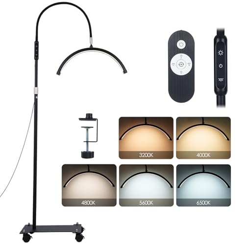 Tomshine Lámpara Cosmética de Media Luna– Lámpara de Pie Móvil con Ruedas, 192 LEDs, 5 Colores y 5 Niveles de Brillo, con Control Remoto y Pinza, para Extensión de Pestañas/Diseño de Uñas/Tatuaje