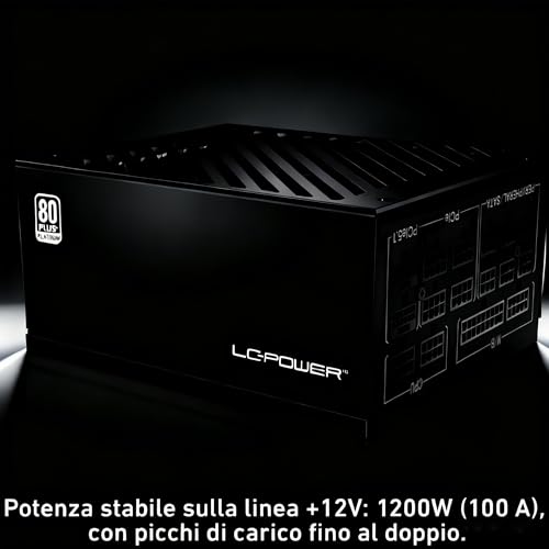 LC-POWER LC1200P V3.1 Alimentatore PC 1200W - 80 PLUS Platinum - ATX 3.1 - PCIe 5.1 - Full Modulare - Ventola 135mm - Compatibile con GPU NVIDIA/AMD RTX Serie 50/40 - Nero - Alimentatore - Immagine 3