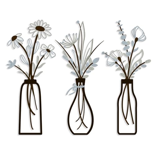 Vase en métal de style rustique minimaliste noir, lot de 3 pour décoration murale maison