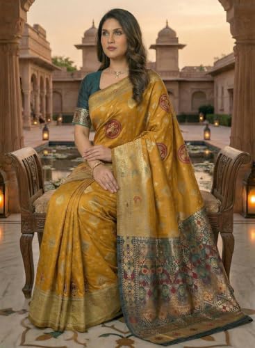 Image of C J Enterprise Women's Pure Soft Silk Saree With Blouse Piece For Wedding (Diamond-Patola)