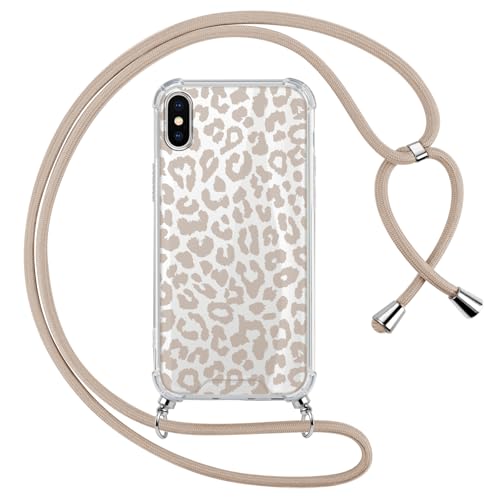 ZhuoFan Handykette Handyhülle für iPhone XS/iPhone X Hülle mit Band Transparent Aesthetic Leopard Muster Schwarz Schutzhülle Silikon PC mit Kordel zum Umhängen Necklace Lanyard Case 01