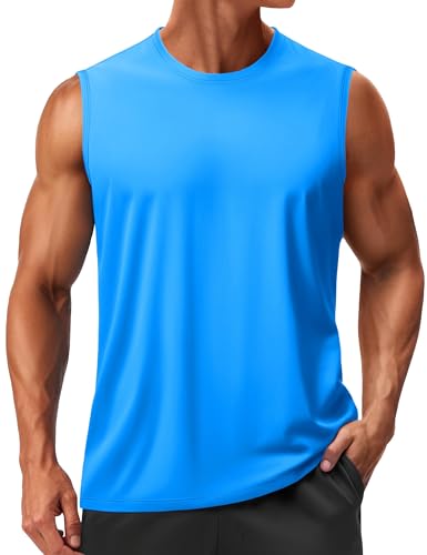 TACVASEN Herren Tank UV Outdoor Fitness Top Sport Bodybuilding T-Shirt Schnelltrocknend Funktionsshirt (S, Azurblau) 1