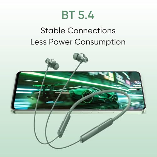Image of Buds Wireless 3 Neo Compatible with Realme Bluetooth Neckband, 13.4mm Dynamic Bass Driver, 32H Playback, Fast Charge, AI ENC, 45ms Low Latency, IP59 (Green) (AS-B65