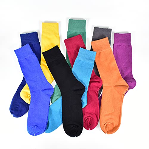 Men's Dress Socks - Colored Cotton Crew Solid Color Socks 10 Pack, Size(8-13)2