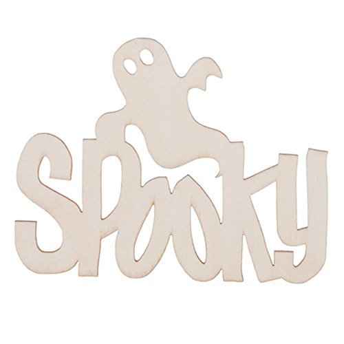 Spooky palabra de madera Darice sin acabar para manualidades y decoración de Halloween