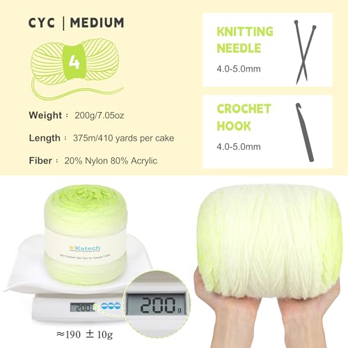 Image of Katech Ombre Yarn for Crocheting-Large Skein of Gradient Yarn Cake-2 Pack of 200g /7.05 oz-80% Acrylic,20% Nylon- #4 Medium-Perfect for Star Blankets, Scarves, Shawls and Garments (J)