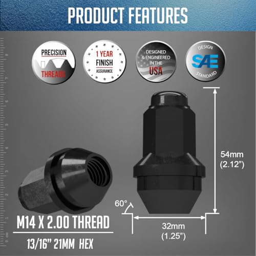 Image of Wheel Accessories Parts 24 Pcs M14x2 Thread OEM Style Lug Nuts 2.125 inch Long Black 13 /16 inch 21mm Hex Fits Ford Expedition F-150 | Lincoln Mark LT Navigator 4L3Z-1012-A |611-288