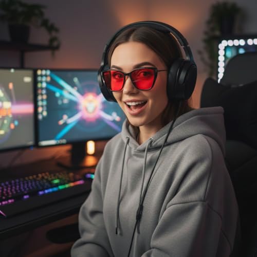 Image of Blue Light Blocking Glasses Cat Eye Red Tinted Computer Gaming Eyeglasses UV Ray Filter Easier Sleep and Migraine Relief Women AB3304 (Black Frame Red Lens)