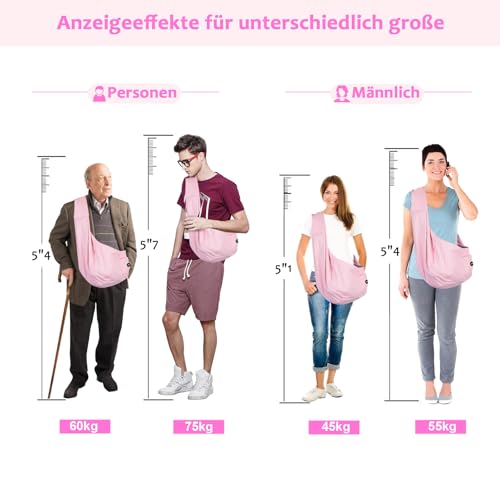 Ownpets Hundetragetasche, Tragekraft bis 15kg, Tragetuch Hund, Hundetasche mit verstellbarem Schultergurt, Aktivitäten im Freien und Ausflüge, Rosa