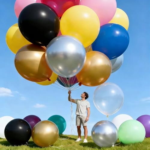 Image of 40 Pcs 36 Inch Giant Balloons Latex Large Assorted Colorful Rainbow Big Balloon Bulk 18 Kinds Color for Birthday Wedding Baby Shower Anniversaries Store Party Decorations