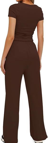 Tuta Donna Casual Elegante 2 Pezzi Top a Maniche Corta e Pantaloni a Gamba Larga con Tasche Coulisse Slim Fit Tuta Sportiva Donna Completa Due Pezzi Casual Ginnastica Estiva - 4