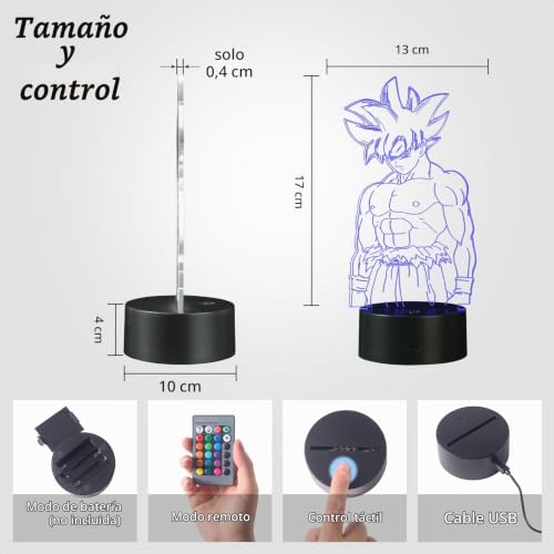 Miniatura 3 de Hoojtny Goku Lámpara 3d Led, Luz Nocturna Infantil 16 Colores Con Control Remoto, Lámpara De Mesita Para Dormitorio, Decoración Habitación Niños Anime, Regalo Para Niños Y Fans