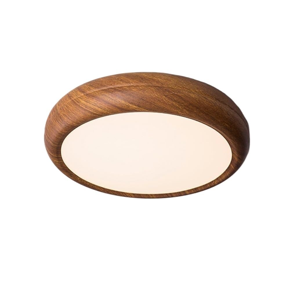 Plafonnier moderne aspect bois rond à intensité variable lumière chaude pour salon 40 cm
