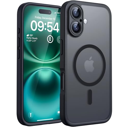 TOCOL Cover Magnetica per iPhone 16 Plus 6,7 Pollic, Compatibile con MagSafe, Protezione Fotocamera Integrata, Custodia Antiurto Traslucida Opaca, Nero