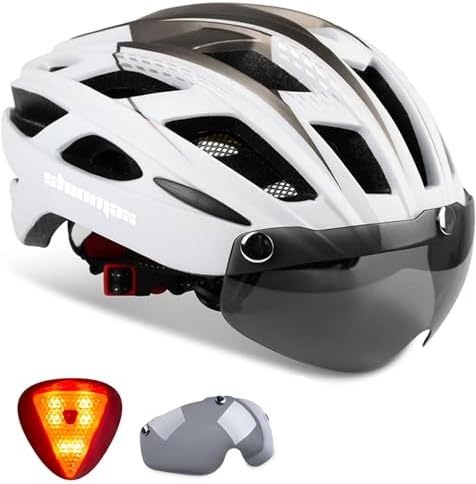 Shinmax Bike Helmet, CPSC/CPC Bike Helmet for Adult Men Women with Magnetic Goggles&amp;Led Back Light Cycling Helmet Adjustable SM-T69