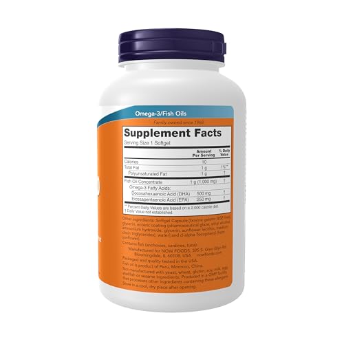 NOW Foods Supplements, DHA-500 with 250 EPA, Molecularly Distilled, Supports Brain Health*, 180 Softgels