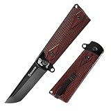Cool Hand Heavy Duty EDC Folding Knife, Ball Bearing Survival Hunting Knives, 3.6' Tanto Stone Wash Finish D2 Steel Blade, 4.9'' Replaceable 1911 Wood Grip Handle, Liner Lock Mechanism