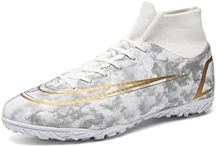 Men's Soccer Boots Turf Soccer Shoes Professional High-Top Breathable Athletic Football Boots Indoor Outdoor White