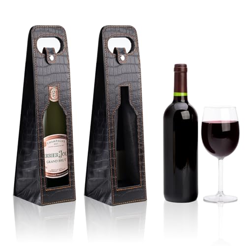 Bolsa de regalo de vino para bodas y cumpleaños, elegante estuche de cuero negro para botella