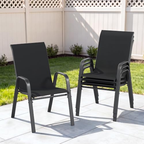CHINNLUU Outdoor Patio Chairs Set of 4 Stackable Dining Chairs All-Weather Textilene Furniture Set for Pool Deck, Backyard, Garden