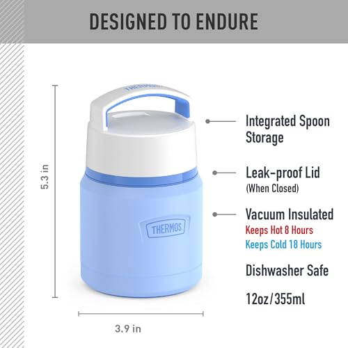 Image of THERMOS ICON Stainless Steel Food Jar with Spoon, 12 Ounce, Light Blue