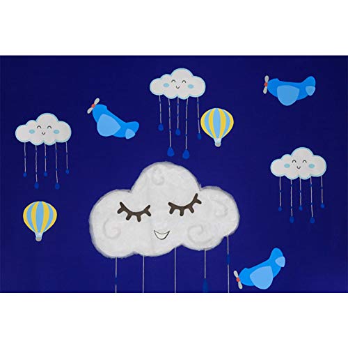 Cassisy 1,5x1m Vinilo Cumpleaños Telon de Fondo Patrón de Dibujos Animados Avión Nube Cielo Globo aerostático Fondos para Fotografia Party Infantil Photo Studio Prop Photo Booth