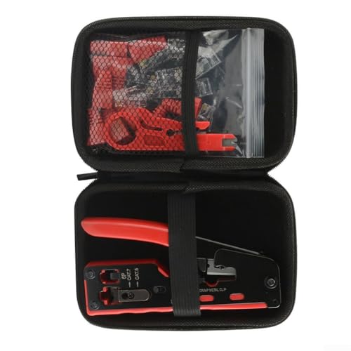 Crimpadora de cable de red para conectores RJ45 Cat 5, 6 y 7, alicates de red de paso precisos con guía de cola de milano de acero al carbono, herramienta ergonómica para profesionales y aficionados