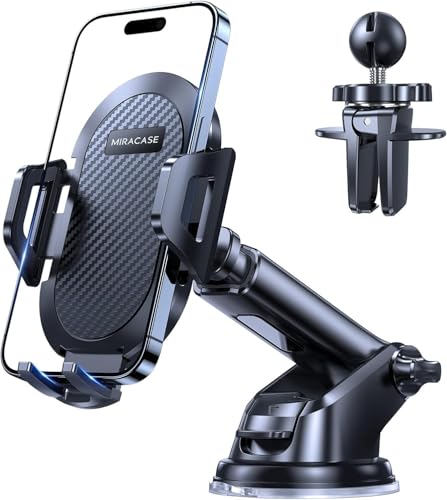 Miracase Support Téléphone Voiture [Ventouse Puissante & Clip Militaire] Porte Telephone Voiture adapté Tableau de Bord & Pare-Brise & Grille Aération...