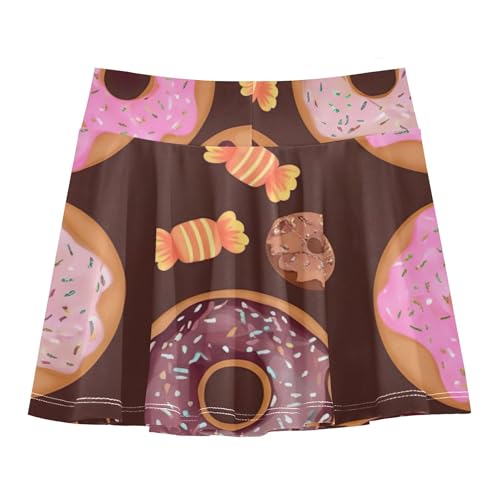 Joisal Fun Cute Athletic Shorts for Girls Skorts Kids Tennis Skirts School Skirt Pink Brown Donuts Candy Sweet 4t2