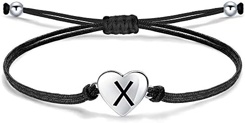 Bracelet for Women Heart with Letter, Silver 925 Initial Charm Handmade Braided Cord Bracelet, Personalized Alphabet Jewelry Adjustable