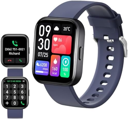 Smart Watch, Fitness Tracker Health Monitor for Heart Rate, Blood Oxygen, Sleep, 2.0” HD Touch Screen Bluetooth Waterproof Activity Trackers Fitness Watch for Android-iPhone iOS (Blue)