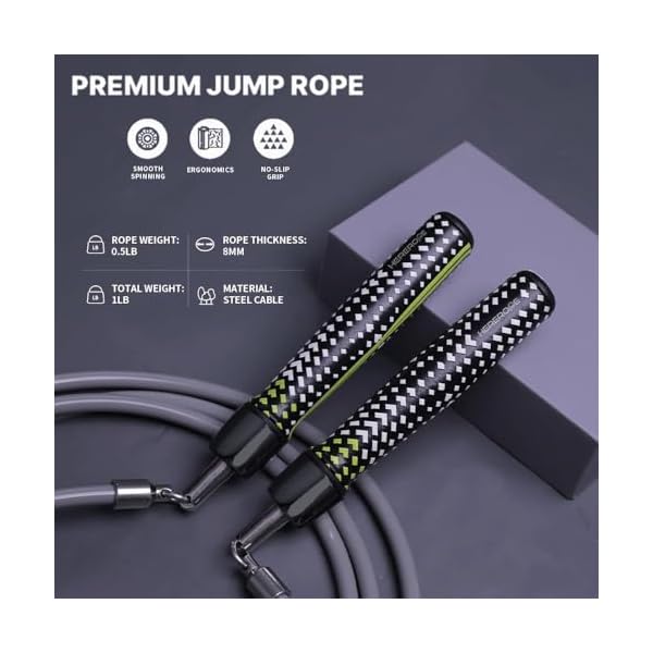 Hererope Weighted Jump Ropes for Men & Women, 1/2 LB Jump Rope Weighted With Ball-bearing, No-Slip Grip, Durable Steel Cable, Heavy Jump Rope Designed for Fitness, High-Intensity Strength Workouts, crossfit - Image 2