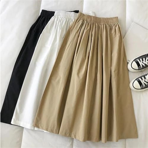 Women Skirts Female Vintage Solid Elastic High Waist Casual Maxi Skirts Long A-Line Skirts2
